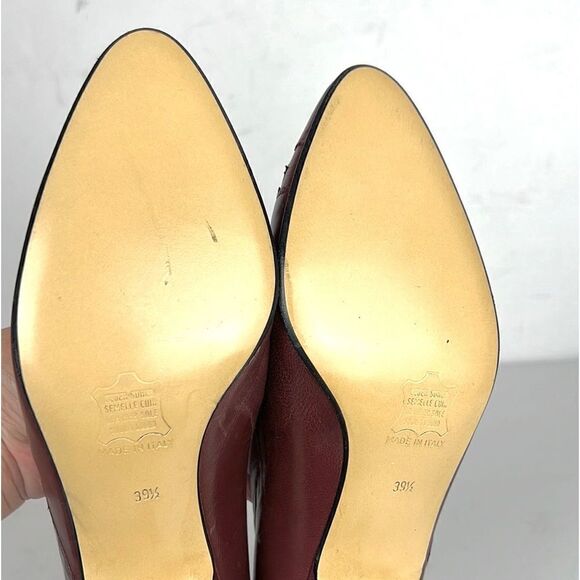 NWOB GALO Italy Classic Leather Burgundy Heels Pumps Shoes size 39 1/2 US 8,5 - Picture 12 of 15
